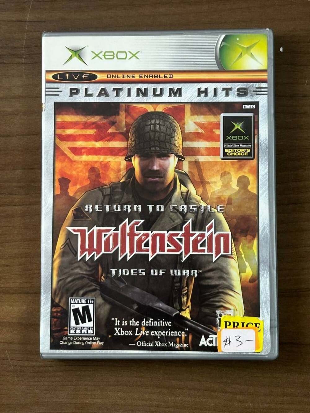 Return to Castle Wolfenstein Tides of War Xbox Platinum Hits Disc Case Manual